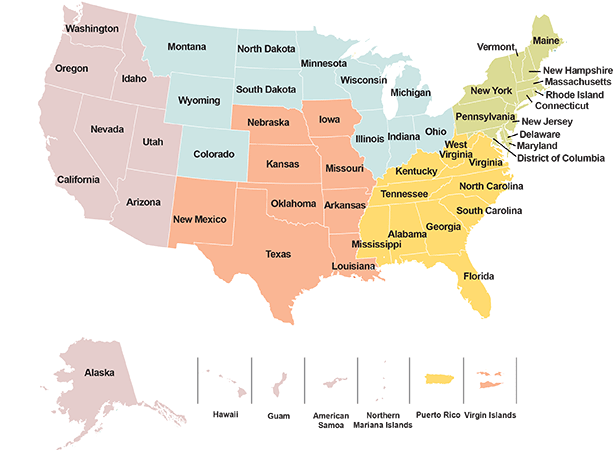 United States map of states